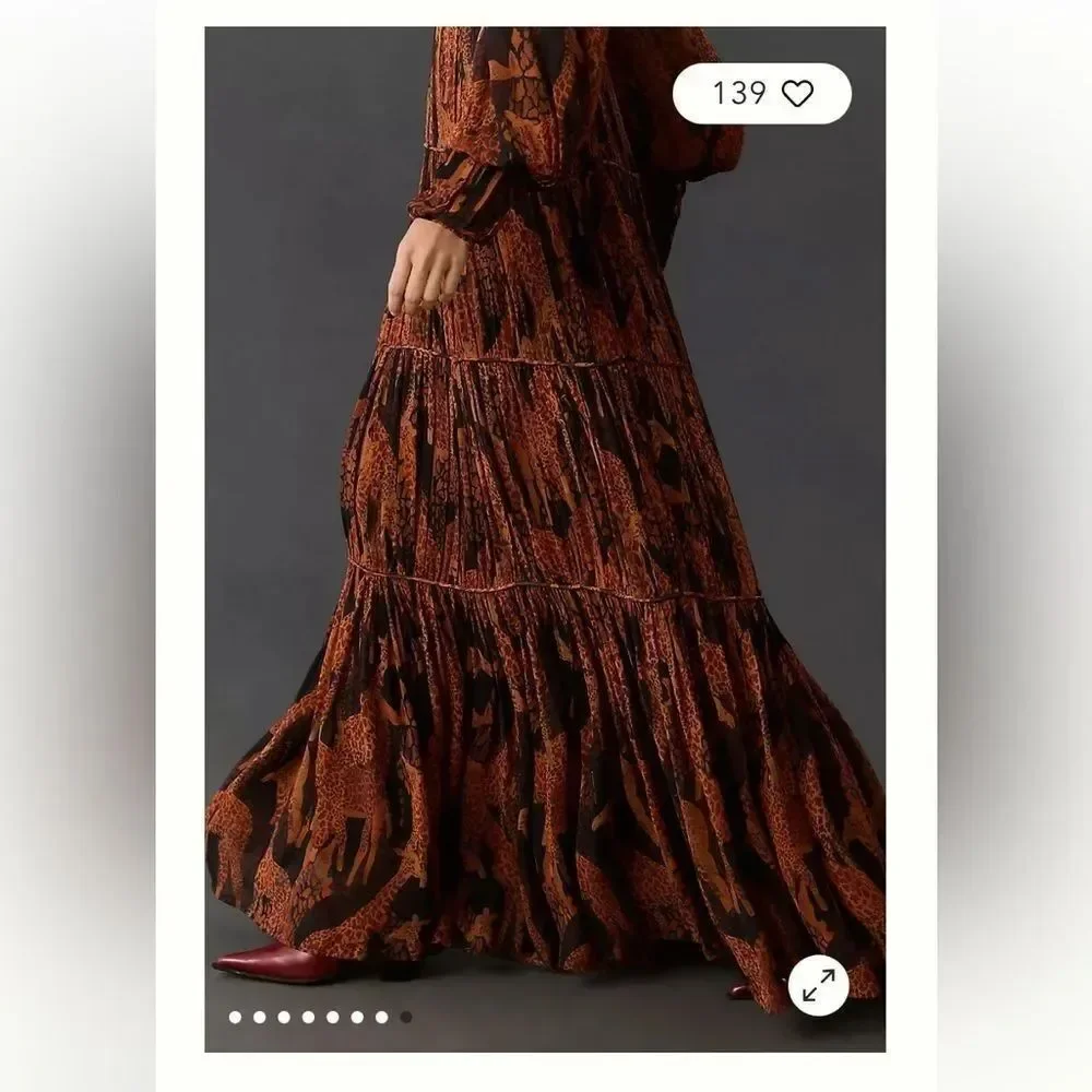 Farm Rio Sheer Printed Tiered Maxi Dress by Anthropologie XS